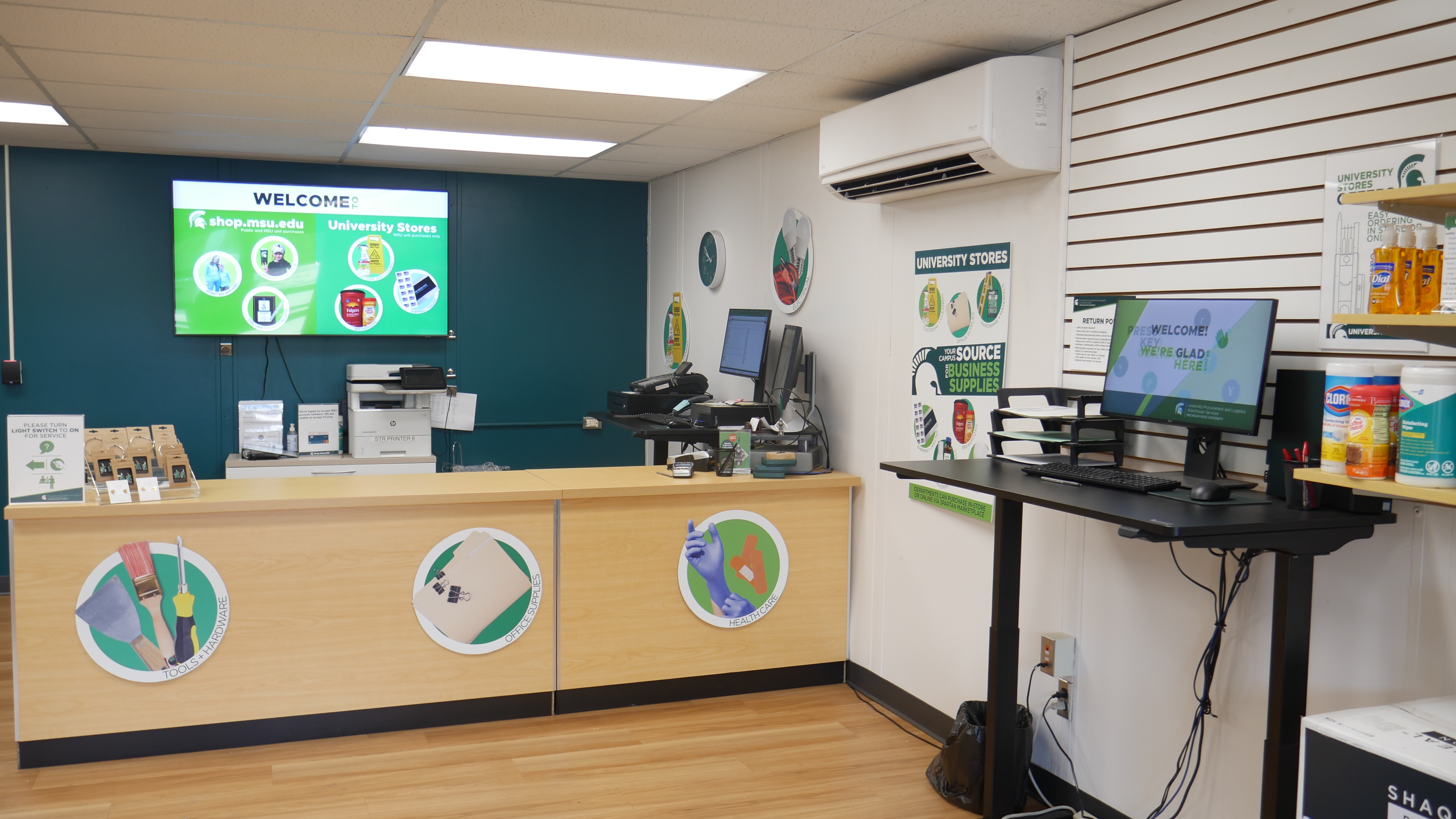 The lobby of the University Stores storefront