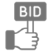 Graphic of a hand holding up a sign with the word "bid" on it