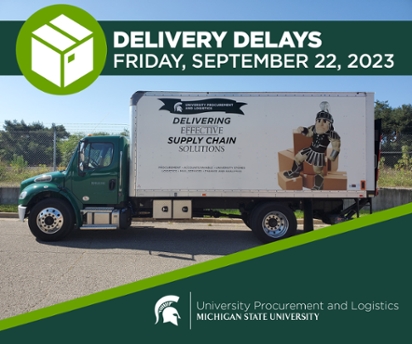An image of a UPL delivery truck with title text above in a green banner that says "Delivery delays Friday, September 22, 2023." The UPL signature logo is displayed in the bottom right corner of the image. 