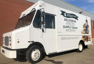 A University Procurement and Logistics delivery truck. 