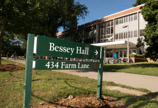 Photograph of a sign pointing to Bessey Hall on 434 Farm Lane