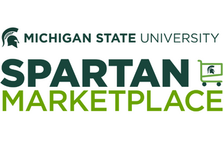The Spartan Marketplace logo with the Michigan State University logo above it. 
