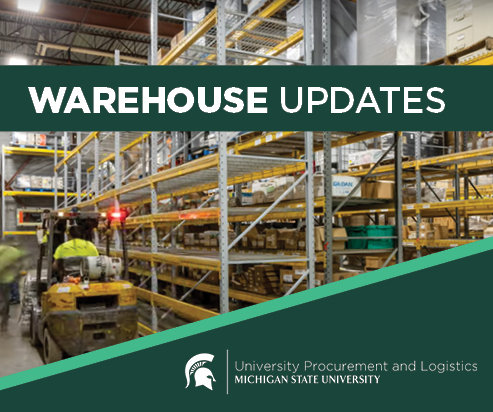 An image of the UPL warehouse with a heading banner that reads "Warehouse updates." The UPL signature logo is displayed in the bottom right corner over a green background.